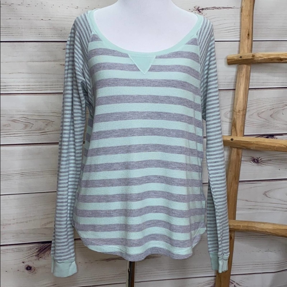 Splendid Mint & Grey Striped Waffle Knit Thermal